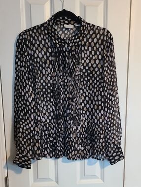 Liz Claiborne Sheer Cream, Black And White Polka Dotted Button Down Shirt